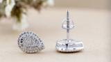 Round White & Metal Diamond Teardrop Shape Stud Earrings for Women (0.11 ctw, Color I-J, Clarity I2-I3) in 925 Sterling Silver in Screw Back