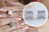 Round White & Metal Diamond Concave Clustered Pushback Stud Earrings for Her (0.22 ctw, Color I-J, Clarity I2-I3) in 925 Sterling Silver