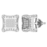 Round White & Metal Diamond Concave Clustered Screwback Stud Earrings for Her (0.22 ctw, Color I-J, Clarity I2-I3) in 925 Sterling Silver