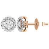 Round White Diamond Flower Halo Style Pushback Stud Earrings for Women (0.28 ctw Color I-J Clarity I2-I3) in 10K Rose Gold