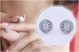 Round White Diamond Flower Halo Style Screwback Stud Earrings for Women (0.28 ctw Color I-J Clarity I2-I3) in 10K White Gold