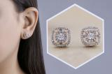 Round White Diamond Double Cushion Shape Flower Pushback Stud Earrings for Women (0.28 ctw Color I-J Clarity I2-I3) in 10K Rose Gold