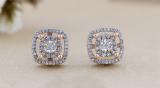Round White Diamond Double Cushion Shape Flower Pushback Stud Earrings for Women (0.28 ctw Color I-J Clarity I2-I3) in 10K Rose Gold