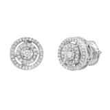 0.25 ctw Round White Diamond Double Circle Illusion Set Screwback Stud Earrings for Women10K White Gold