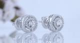 0.25 ctw Round White Diamond Double Circle Illusion Set Screwback Stud Earrings for Women10K White Gold