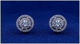 0.25 ctw Round White Diamond Double Circle Illusion Set Pushback Stud Earrings for Women18K Rose Gold