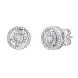 0.25 ctw Round White Diamond Double Circle Illusion Set Pushback Stud Earrings for Women in 925 Sterling Silver