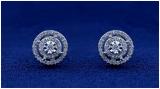 0.25 ctw Round White Diamond Double Circle Illusion Set Pushback Stud Earrings for Women in 925 Sterling Silver