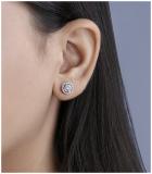 0.25 ctw Round White Diamond Double Circle Illusion Set Screwback Stud Earrings for Womenin 925 Sterling Silver