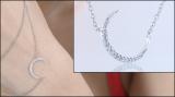Round White Diamond Half Moon Style Pendant for Women with 18 Inch Silver Chain (0.11 ctw, Color I-J, Clarity I2-I3) in 925 Sterling Silver