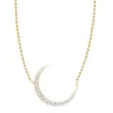 Round White Diamond Half Moon Style Pendant for Women with 18 Inch Gold Chain (0.11 ctw, Color I-J, Clarity I1-I2) in 14K Yellow Gold