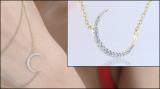 Round White Diamond Half Moon Style Pendant for Women with 18 Inch Gold Chain (0.11 ctw, Color I-J, Clarity I1-I2) in 14K Yellow Gold