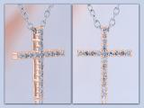 Round White Diamond Simple Religious Cross Pendant Necklace for Women 1/10 CT (0.11 ctw, Color I-J, Clarity I1-I2) in 18K Rose Gold