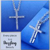 Round White Diamond Simple Religious Cross Pendant Necklace for Women 1/10 CT (0.11 ctw, Color I-J, Clarity I2-I3) in 925 Sterling Silver