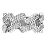 Round White Diamond Out Bling Cuban Link Band Ring for Women (0.42 ctw, Color I-J, Clarity I2-I3) in 10K White Gold