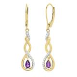 5X3mm Each Pear Shaped Amethyst & 0.17 CT Round White Diamond Infinity Twist Halo Teardrop Lever Back Dangle Earrings for Women in 10K Yellow Gold