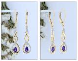 5X3mm Each Pear Shaped Amethyst & 0.17 CT Round White Diamond Infinity Twist Halo Teardrop Lever Back Dangle Earrings for Women in 10K Yellow Gold