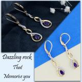 5X3mm Each Pear Shaped Amethyst & 0.17 CT Round White Diamond Infinity Twist Halo Teardrop Lever Back Dangle Earrings for Women in 10K Yellow Gold