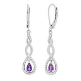 5X3mm Each Pear Shaped Amethyst & 0.17 CT Round White Diamond Infinity Twist Lever Back Dangle Earrings for Women in 925 Sterling Silver