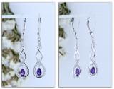 5X3mm Each Pear Shaped Amethyst & 0.17 CT Round White Diamond Infinity Twist Lever Back Dangle Earrings for Women in 925 Sterling Silver