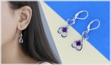 Round Amethyst Double Heart Infinity Twist Lever Back Dangle Earrings for Women (Color Purple Clarity Moderately Included) in 925 Sterling Silver