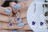 Round Amethyst Double Heart Infinity Twist Lever Back Dangle Earrings for Women (Color Purple Clarity Moderately Included) in 925 Sterling Silver