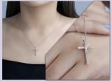 Round White Diamond Crucifix Latin Cross Reversible Pendant with 18 Inch Silver Chain for Women (0.26 ctw, Color I-J, Clarity I2-I3) in 10K White Gold