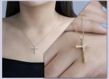 Round White Diamond Crucifix Latin Cross Reversible Pendant with 18 Inch Gold Chain for Women (0.26 ctw, Color I-J, Clarity I2-I3) in 10K Yellow Gold