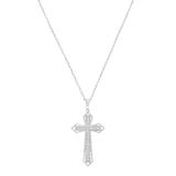 Round White Diamond Religious Gothic Cross Pendant with 18 Inch Silver Chain for Women (0.10 ctw, Color I-J, Clarity I2-I3) in 925 Sterling Silver