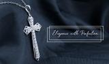 Round White Diamond Religious Gothic Cross Pendant with 18 Inch Silver Chain for Women (0.10 ctw, Color I-J, Clarity I2-I3) in 925 Sterling Silver