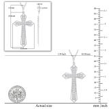 Round White Diamond Religious Gothic Cross Pendant with 18 Inch Silver Chain for Women (0.10 ctw, Color I-J, Clarity I2-I3) in 925 Sterling Silver