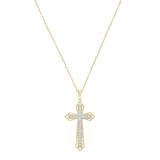 Round White Diamond Religious Gothic Cross Pendant with 18 Inch Gold Chain for Women (0.10 ctw, Color I-J, Clarity I1-I2) in 18K Yellow Gold