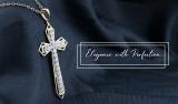 Round White Diamond Religious Gothic Cross Pendant with 18 Inch Gold Chain for Women (0.10 ctw, Color I-J, Clarity I1-I2) in 18K Yellow Gold