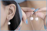 Round 10mm Cultured Freshwater Pearl & 0.21 CT White Diamond Each Graduating Dangle Drop Screw Back Earrings for Women in 18K Rose Gold
