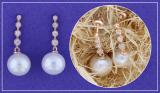 Round 10mm Cultured Freshwater Pearl & 0.21 CT White Diamond Each Graduating Dangle Drop Screw Back Earrings for Women in 18K Rose Gold
