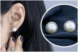 Round 7mm Freshwater Cultured Pearl with 0.19 CT White Diamond Halo Style Pushback Stud Earrings for Women in 10K Yellow Gold