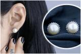 Round 7mm Freshwater Cultured Pearl with 0.19 CT White Diamond Halo Style Pushback Stud Earrings for Women in 925 Sterling Silver