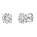 Round White Diamond Halo Illusion Set Pushback Stud Earrings for Women (0.27 ctw, Color I-J, Clarity I2-I3) in 925 Sterling Silver