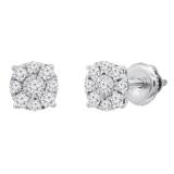 Round White Diamond Halo Illusion Set Screwback Stud Earrings for Women (0.27 ctw, Color I-J, Clarity I2-I3) in 925 Sterling Silver