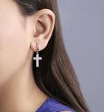 Round White Diamond Cross Dangle Hoop Earrings for Women (0.29 ctw, Color I-J, Clarity I2-I3) in 10K White Gold