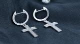 Round White Diamond Cross Dangle Hoop Earrings for Women (0.29 ctw, Color I-J, Clarity I2-I3) in 10K White Gold