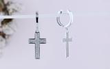Round White Diamond Cross Dangle Hoop Earrings for Women (0.29 ctw, Color I-J, Clarity I2-I3) in 10K White Gold