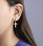 Round White Diamond Cross Dangle Hoop Earrings for Women (0.29 ctw, Color I-J, Clarity I1-I2) in 14K Yellow Gold