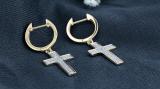 Round White Diamond Cross Dangle Hoop Earrings for Women (0.29 ctw, Color I-J, Clarity I1-I2) in 14K Yellow Gold
