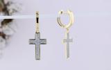 Round White Diamond Cross Dangle Hoop Earrings for Women (0.29 ctw, Color I-J, Clarity I1-I2) in 14K Yellow Gold