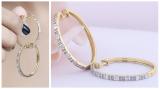 Alternating Baguette & Round White Diamond Ladies Hinged Huggie Hoop Earrings Earrings (0.61 ctw, Color I-J, Clarity I1-I2) in 14K Yellow Gold