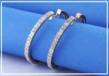 Alternating Baguette & Round White Diamond Ladies Hinged Huggie Hoop Earrings Earrings (0.61 ctw, Color I-J, Clarity I1-I2) in 14K Yellow Gold