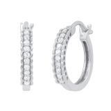 Round White Diamond Curved Edge Hinged Hoop Earrings for Her (0.23 ctw, Color I-J, Clarity I2-I3) in 925 Sterling Silver