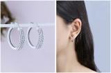Round White Diamond Curved Edge Hinged Hoop Earrings for Her (0.23 ctw, Color I-J, Clarity I2-I3) in 925 Sterling Silver