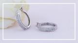 Round White Diamond Curved Edge Hinged Hoop Earrings for Her (0.23 ctw, Color I-J, Clarity I2-I3) in 925 Sterling Silver